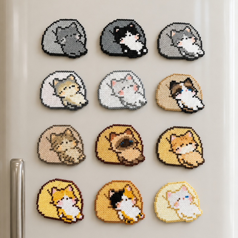 Snooze Buddies——Cute Cat Pixel Bead Fridge Magnet