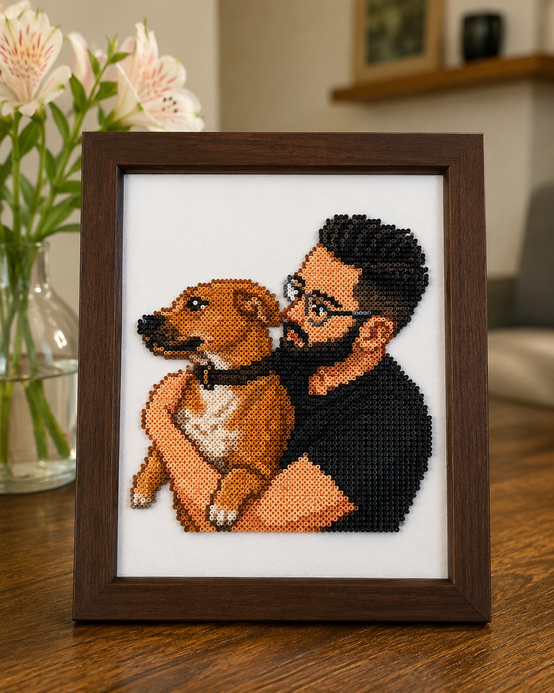 You & Me in Pixels—Custom Owner & Pet Portrait Perler Bead Art
